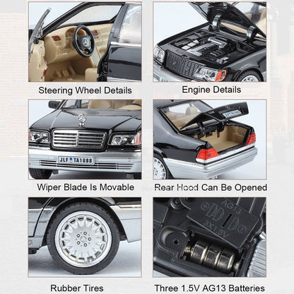 1:24 W140 Miniatura de Brinquedo Modelos de Carro Liga Fundido Som Luz 6 Portas Abertas Puxar para Trás Pneus de Borracha Modelos de Veículos para Meninos Presentes