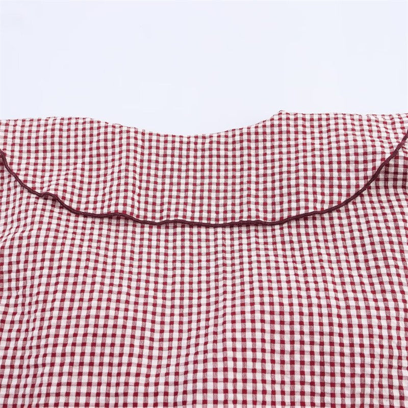 Women's Shirt Fall 2025 New Red Check Long Sleeve Stacked Decoration Pastoral Collegiate Shirt Casual Fashion Lively Personality