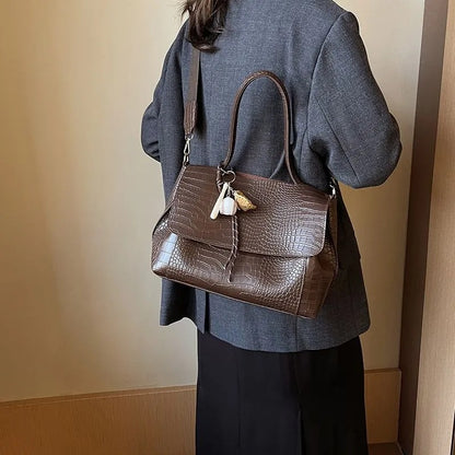 Crocodile Pattern Crossbody Bag For Women Black Shoulder Bag Brand Designer Women Bags Luxury PU Leather Flap Messenger Handbag