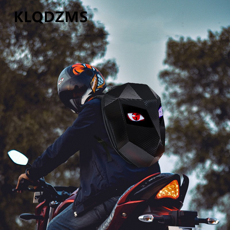 KLQDZMS Men's Backpack PC Laptop Shoulder Bag LED Light-emitting Cycling Schoolbag Expandable Waterproof Motorcycle Helmet Bag