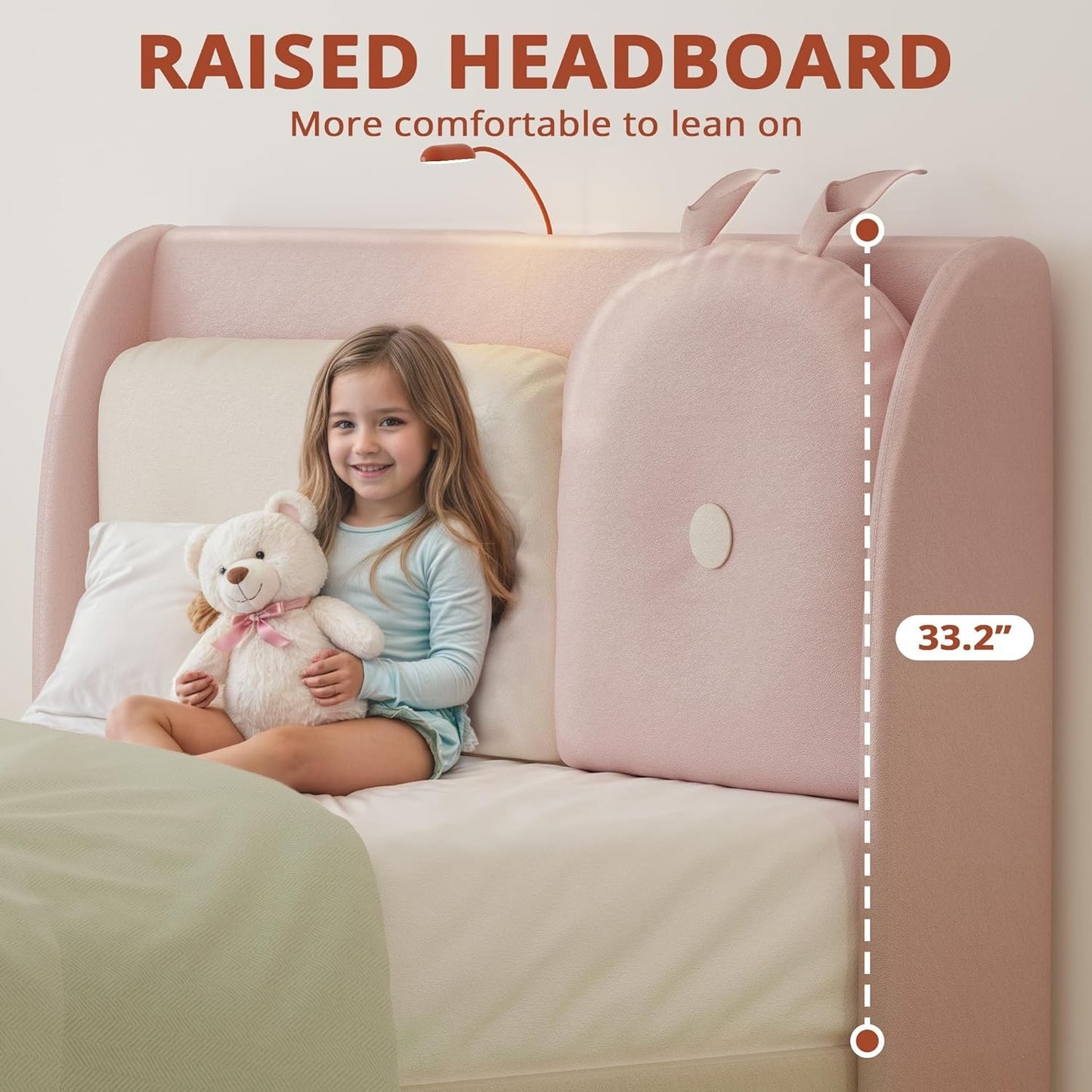 Twin Floating Bed Frame, Platform Bed Frame with Leather Upholstered Headboard, Charging Station & LED Light, Solid Wood