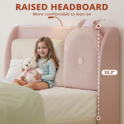 Twin Floating Bed Frame, Platform Bed Frame with Leather Upholstered Headboard, Charging Station & LED Light, Solid Wood