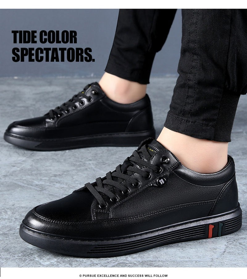 Spring Autumn Genuine Leather Shoes Men Footwear Soft Cowhide Casual Flat Brand Pure Black