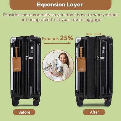 Mala de Bordo 20 com Capacidade Expansível, Suporte para Copo, Porta USB, Rodas Antiderrapantes e Alça para Viagens Inteligentes