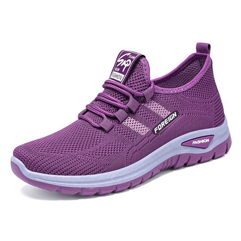Autumn Women Sneakers Fashion Lace Up Mesh Breathable Outdoor Walking Purple Round Toe Non-slip Thick Sole Tennis Shoe Mujer