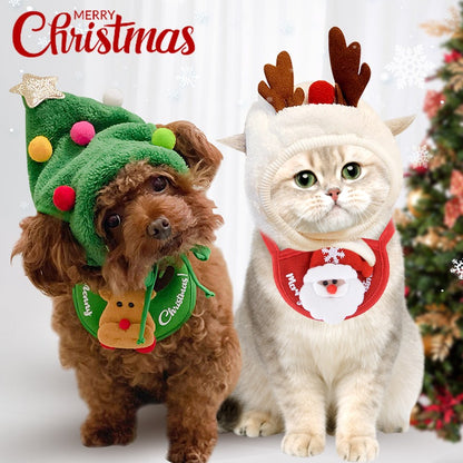 Natal Cão Gato Roupas de Estimação Chapéu Cachecol Acessórios de Fantasia Adereços de Cosplay Navidad Decoração de Ano Novo Festa de Natal Suprimentos para Animais de Estimação
