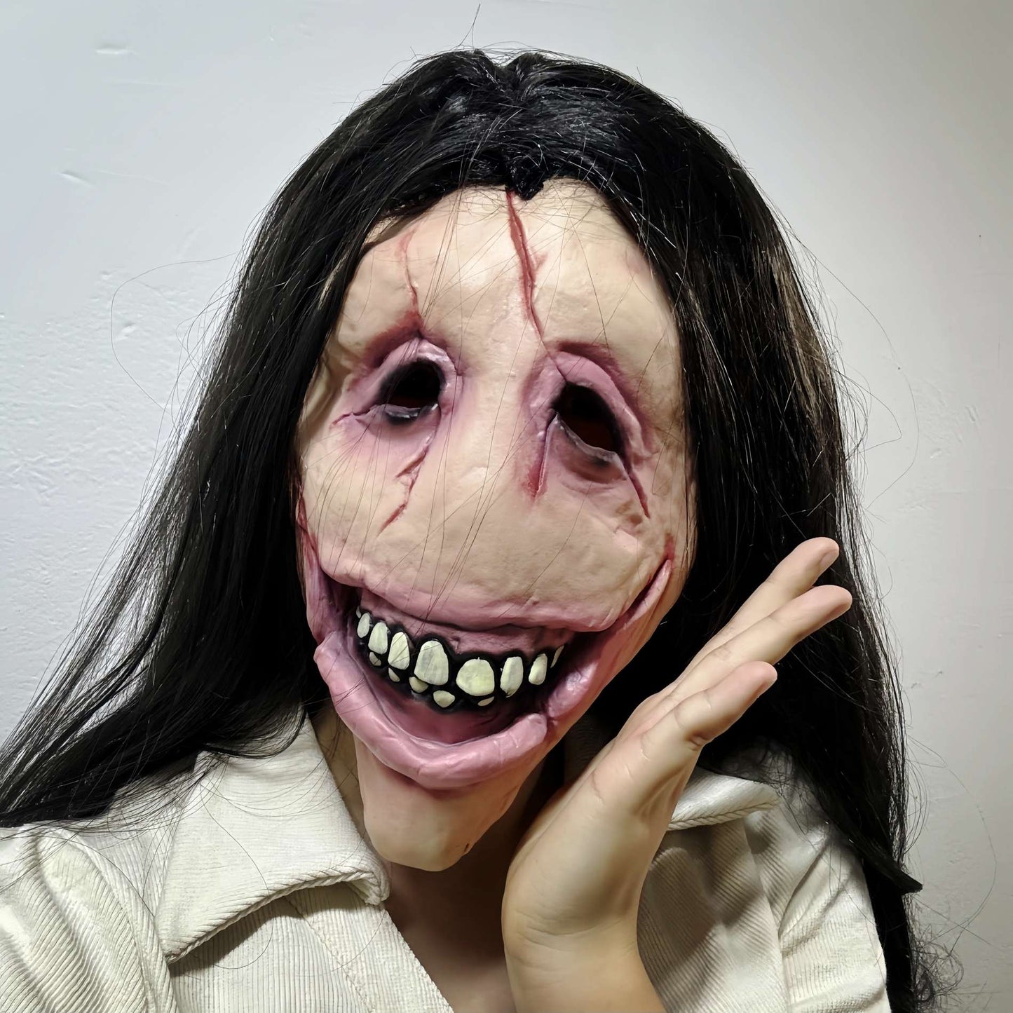 Female Ghost Mask With Hair For Halloween Horror Costume Party Haunted House Prop Scary Cosplay Accessory