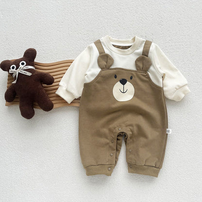 Autumn Baby Bodysuit Little Bear Pattern Dual Color Long Sleeve Warm Jumpsuit Baby Clothes Baby Boys Girls Romper 0-2 Years Old