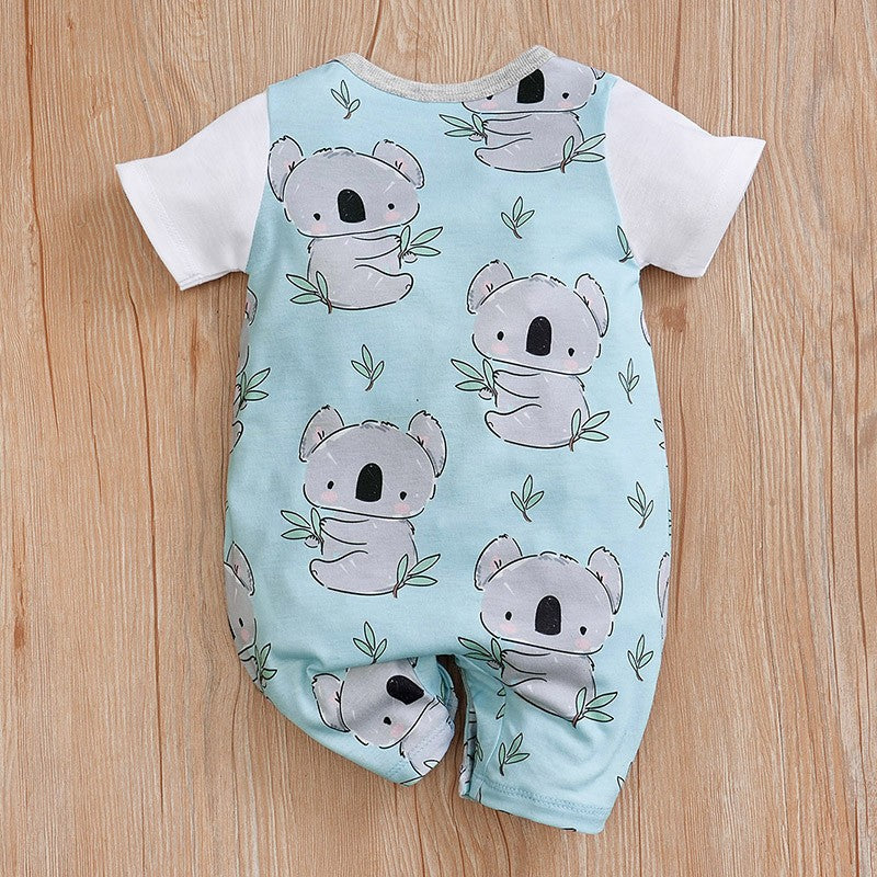 Macacão Estampa Coala Unissex para Bebês Recém-nascidos Roupa de Verão Manga Curta 0-18 Meses Pijama Infantil Peça Única
