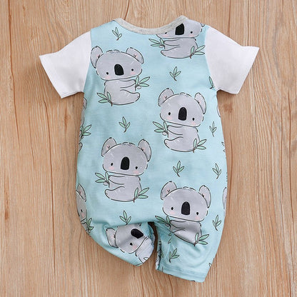 Macacão Estampa Coala Unissex para Bebês Recém-nascidos Roupa de Verão Manga Curta 0-18 Meses Pijama Infantil Peça Única