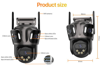 Câmera IP WIFI de Três Telas Externa 4K Lente Dupla Câmera PTZ Detecção Humana por IA Câmera de Segurança de Vídeo CCTV IP66 à Prova D'água iCsee