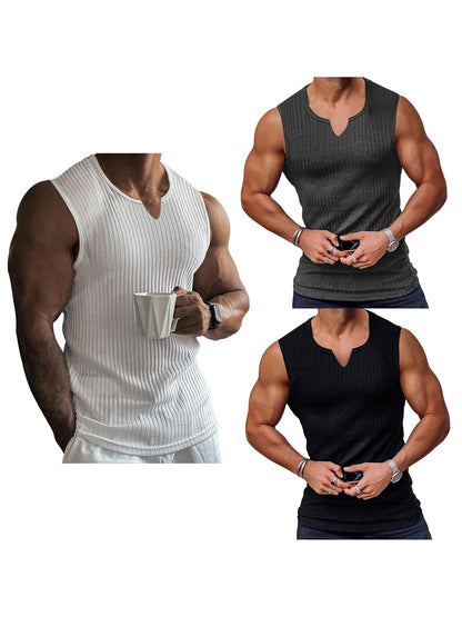 Men s Breathable Sleeveless Gym Tank Tops Summer Workout Muscle Shirts Notched Neck Bodybuilding Fitness Vests