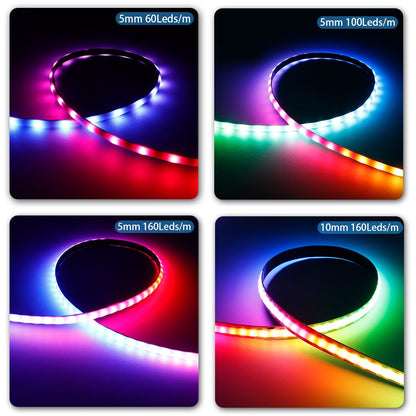 WS2812B Individually Addressable COB LED Strip 60 100 160Led/M High Density Flexible 5mm/10mm WS2812 RGBIC COB Light DC5V