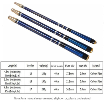 Varas de Pesca de Carpa de 4 Posições em Fibra de Carbono 3.6-7.2M Vara Telescópica para Alimentador de Riacho Ultraleve Acessório Duro Varas de Pesca de Mão