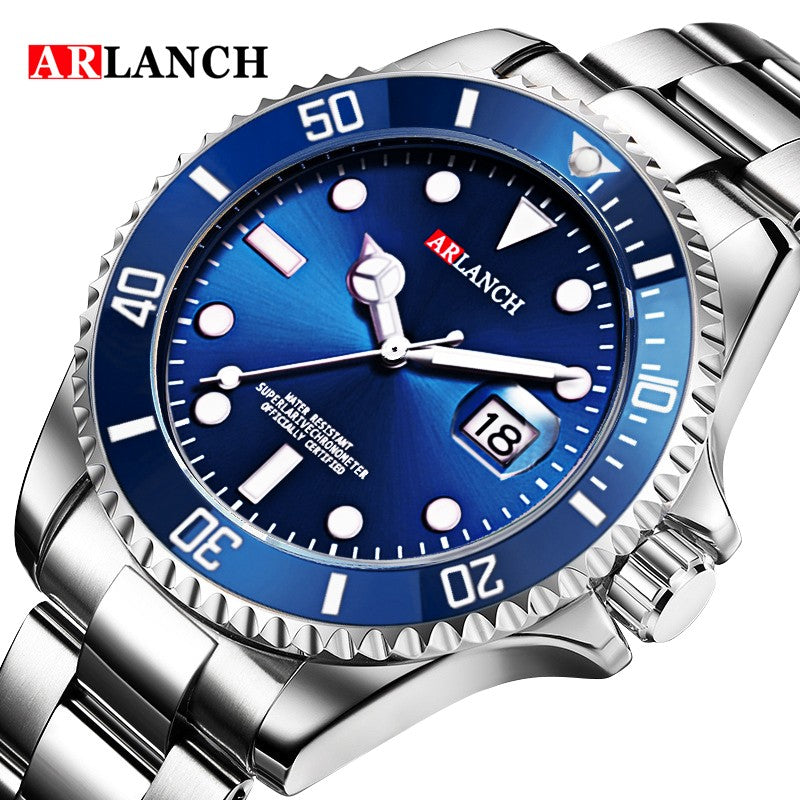 Business Stainless Steel Watch 40mm Classic Red Blue Circle Diving Series Magnifying Glass Calendar Quartz Watches montre homme