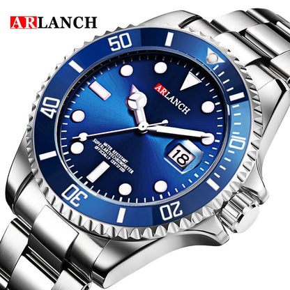 Business Stainless Steel Watch 40mm Classic Red Blue Circle Diving Series Magnifying Glass Calendar Quartz Watches montre homme