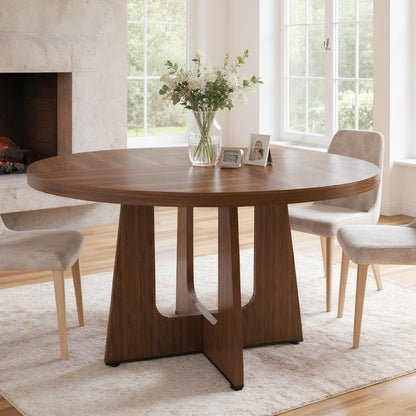 47" Round Dining Table for 4-6, Farmhouse Wood Circular Kitchen Tables, Dark Brown Retro Circle Dinner Table Easy Assembly