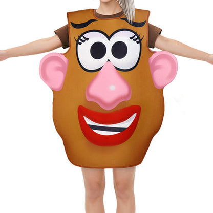 Funny Potato Head Costume Mr. and Mrs. Potato Head Matching Outfit Halloween Cosplay Tunic Couple Carnival Party Disguise Wear