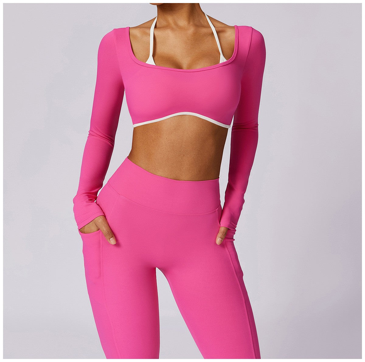 Yoga Set 2PCS Women Sportswear Push Up Workout Clothes Athletic Wear Gym Legging Fitness Bra Crop Top Long Sleeve Sports Suits