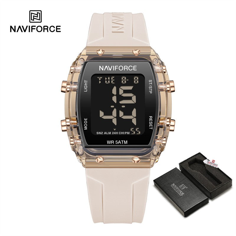 NAVIFORCE Watches for Woman LCD Digital Movement Female Clock Fashion 50m Waterproof Silicone Band Sport Electronic Wristwatches