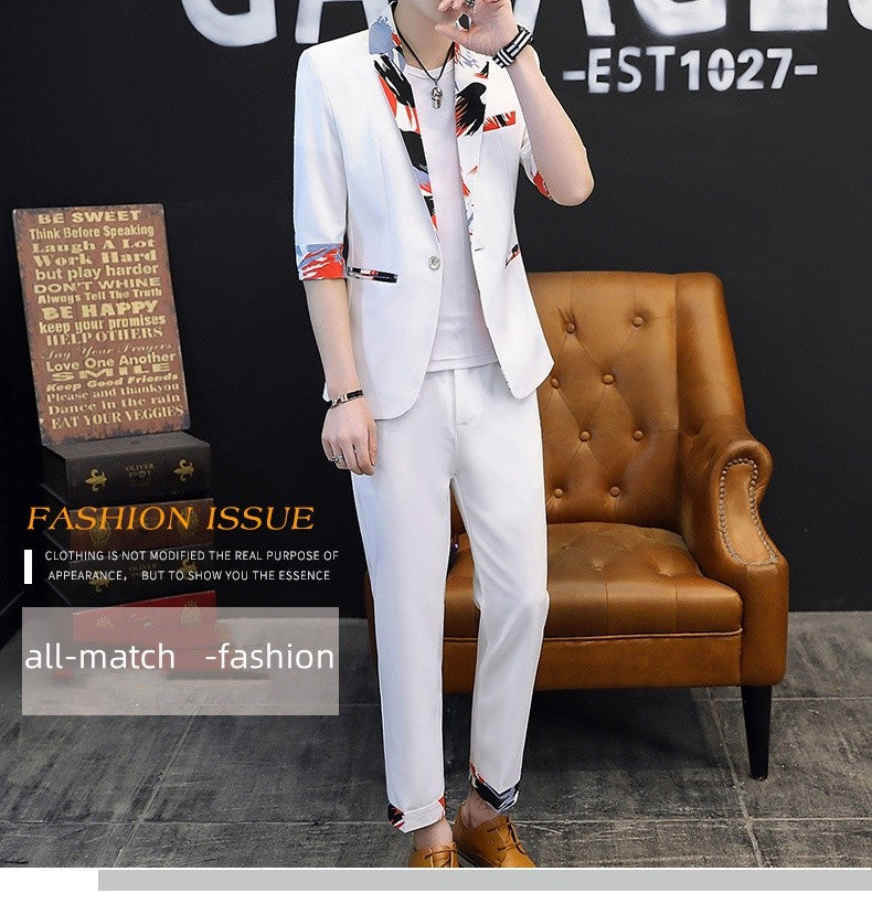 Summer 2025 Korean Slim Fit Short Sleeve Suit Casual Thin British Style Seven-Point Mid-Sleeve Suit for Men