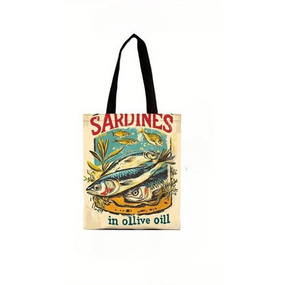 Sardine in Olive Oil Art Tote Bag, Beach Bag with Makeup Bag Multi-functional Shopping Bag, Shoulder Bag, Travel Toiletry Bag