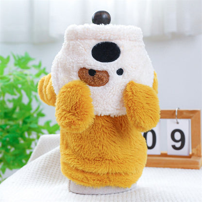 Roupinha de Fleece Super Macio para Animais de Estimação Cachorrinho Outono Inverno Pelúcia Quente Macacão para Cães Quatro Patas Dinossauro Unicórnio Cosplay Roupa para Gatos