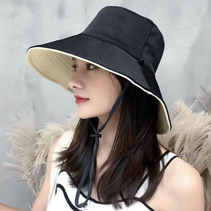 Double-Sided Sun Beach Cap Portable Fisherman Cap Foldable Panama Hat Solid Color Anti-UV Spring Summer Outdoor Beach Visor
