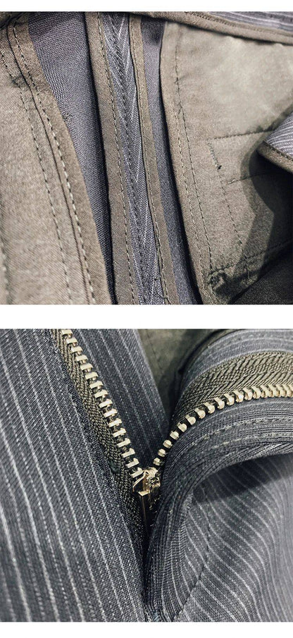 Calça Social Listrada Masculina Slim Fit com Tornozelo Justo Calça Social Masculina para Escritório e Festa Calça Social Masculina para Negócios Slim Fit