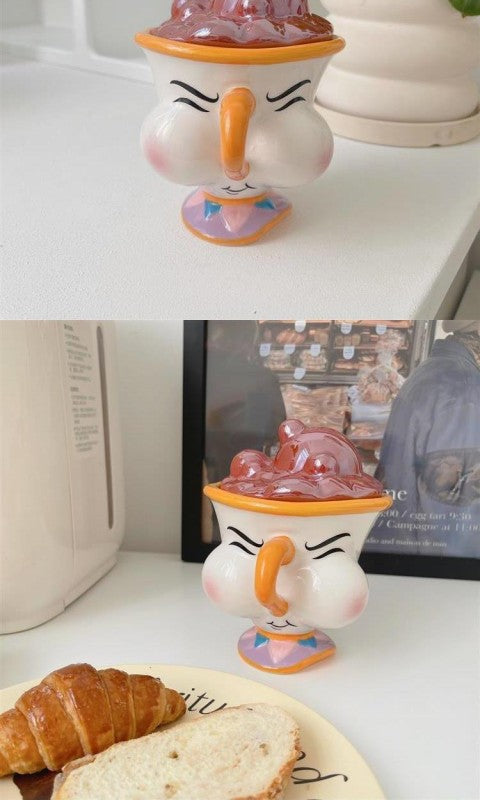Disney Beauty and The Beast Ceramic Mug with Lid Cartoon Creative Coffee Cup for Milk Tea  Office Home Use Gift for Women Girls