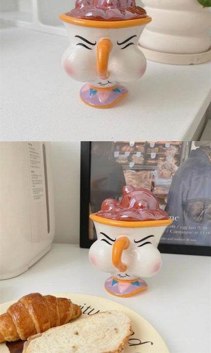 Disney Beauty and The Beast Ceramic Mug with Lid Cartoon Creative Coffee Cup for Milk Tea  Office Home Use Gift for Women Girls