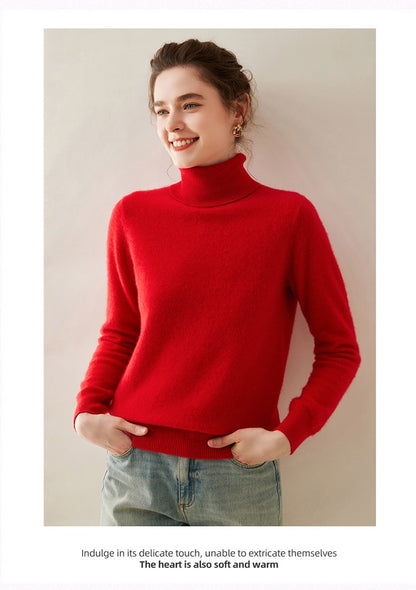 Suéter de Cashmere Feminino Gola Alta Manga Comprida Pulôver de Malha 100% Cashmere Puro Suéter Básico Versão Coreana Top Feminino