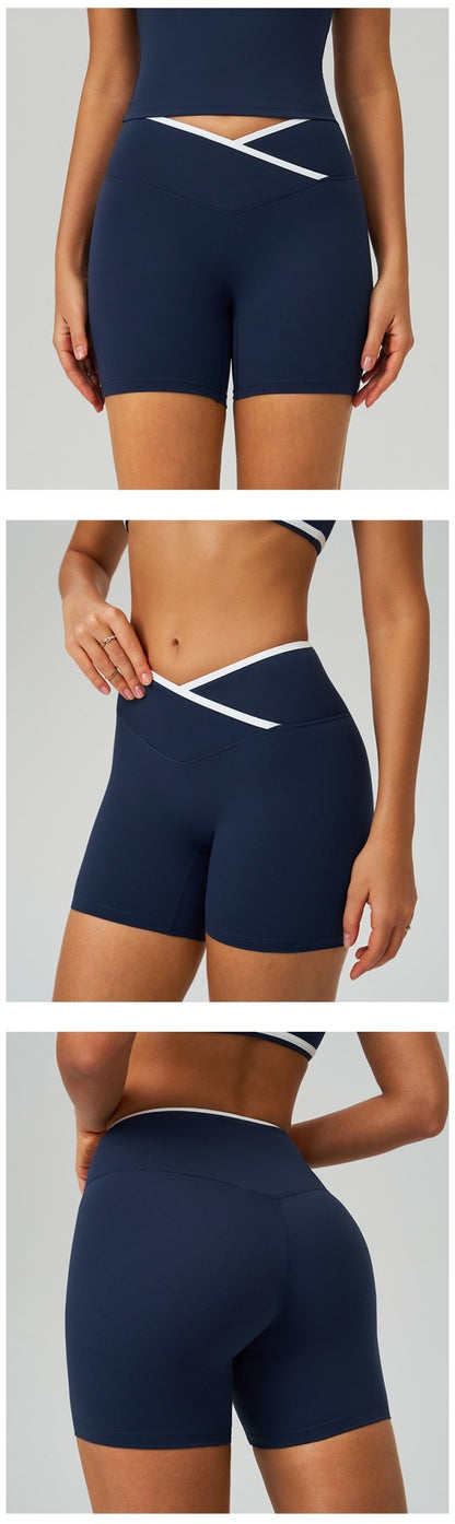 Women Splicing front waist cross Fitness Sport Sports Short High Waist Gym Yoga Short Legging Soft Tight Athletic Comprehensive