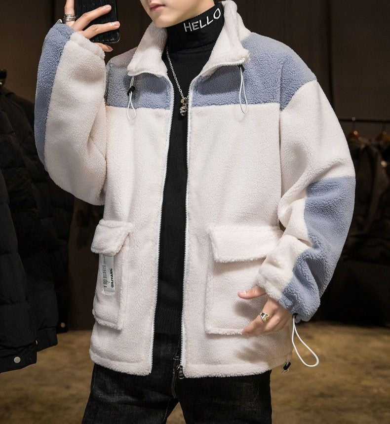 2025 Winter New Men's Lamb Fleece Jacket Thickened Warm Loose Fit Casual Stylish Youth Jacket