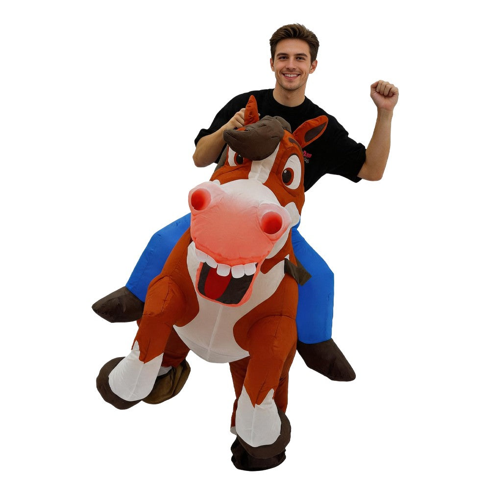 Funny Ride on Horse Inflatable Costume Adult Male Female Role Play Halloween Birthday Mascot Party Set