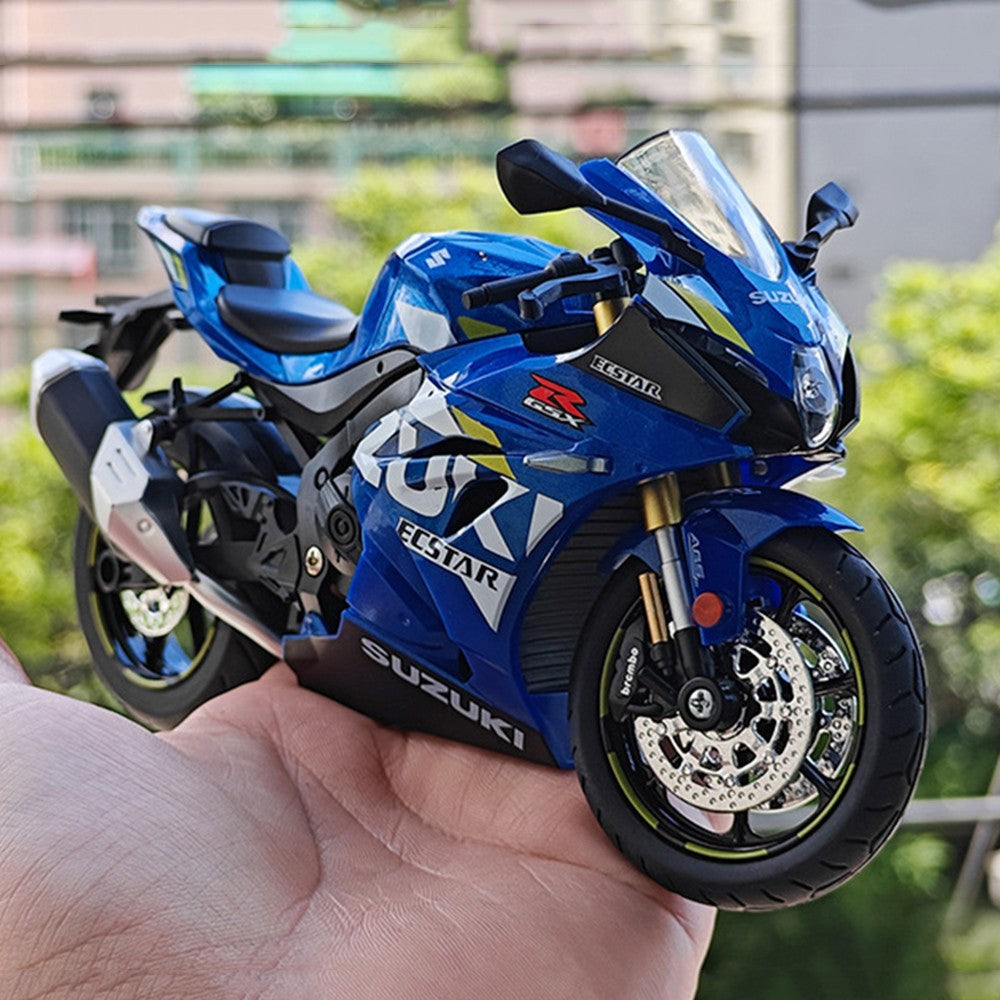 1:12 Suzuki GSX1000R R1250GS Liga Diecast Brinquedos Modelos de Motocicletas Carro com Luz Absorção de Choque Miniatura Moto Meninos Presentes