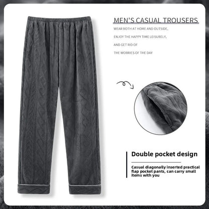 Men's Thickened Coral Fleece Pajama Pants Home Leisure Velvet Plush Winter Warm Large Size Sleepwear Comfortable Soft Fabric