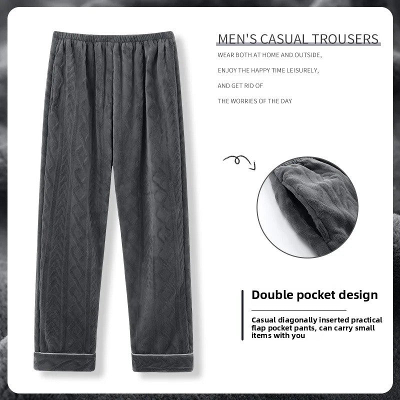 Men's Thickened Coral Fleece Pajama Pants Home Leisure Velvet Plush Winter Warm Large Size Sleepwear Comfortable Soft Fabric