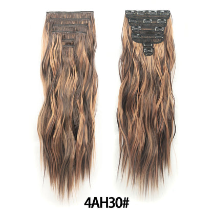 Jeedou 185g Thick Soft Hairpieces Clip in Hair Extensions 6PCS Water Wavy Long 24Inch Synthetic Hair for Women Party Daily Use