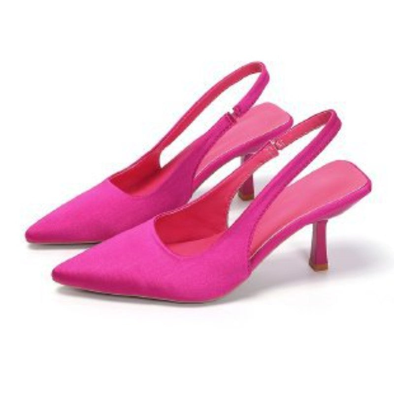 2024 Novas Sandálias Femininas Sexy de Salto Alto com Bico Fino Luxuosas, Scarpins Rasos da Moda, Sapatos Femininos de Festa e Casamento com Salto Agulha