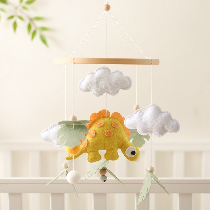 Móbile de Berço Musical de Dinossauro de Feltro e Madeira, Brinquedo de Chocalho Pendurado para Bebê, Brinquedos para Recém-Nascidos de 0 a 12 Meses, Suporte de Presente para Berço Infantil