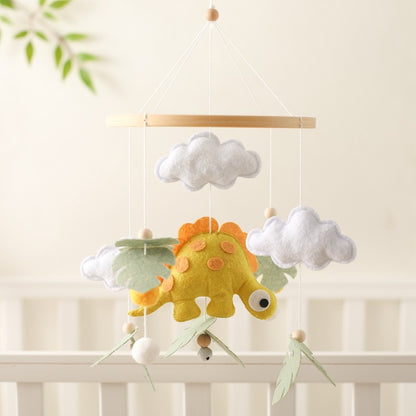 Móbile de Berço Musical de Dinossauro de Feltro e Madeira, Brinquedo de Chocalho Pendurado para Bebê, Brinquedos para Recém-Nascidos de 0 a 12 Meses, Suporte de Presente para Berço Infantil