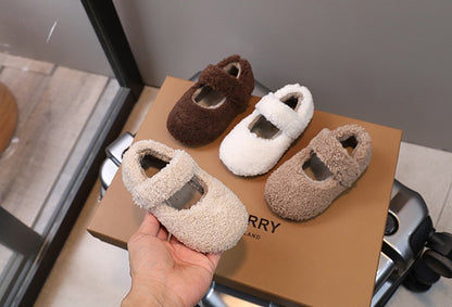 Children Fur Shoes 2024 Winter Kids Warm Plush Shoes For Girl Flat Loafers Moccasins Girls Casual Shoes Khaki, Beige