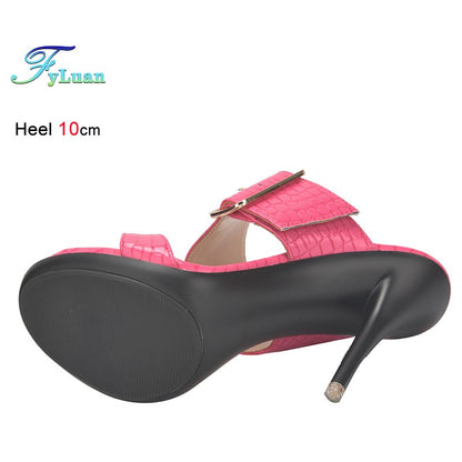 New Summer Buckle Strap Outside Women Slipper  Open Toe High Heeled 10CM Women's Sandals Thin Heels Neutral Slippers Party Pumps
