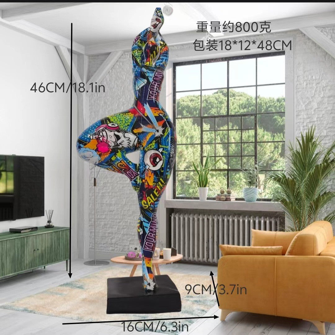 Europe Resin Decoration Home Wine Cabinet Ornaments Action Figures Statue Graffiti Yoga Weight Loss Woman Living Room Decor New