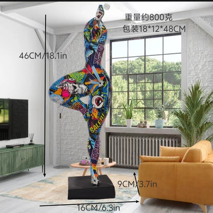 Europe Resin Decoration Home Wine Cabinet Ornaments Action Figures Statue Graffiti Yoga Weight Loss Woman Living Room Decor New