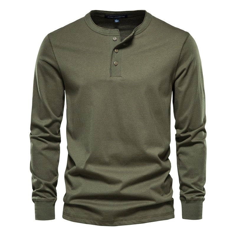 AIOPESON Henley Collar T Shirt Men Casual Solid Color Long Sleeve T Shirt for Men Autumn High Quality 100% Cotton Mens T Shirts