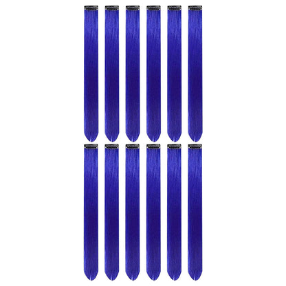 Clip in Hair Extensions Colored Party Highlights 22 inches 6pcs/pack Multi-colors Straight Hair Synthetic Hairpieces Royal Blue
