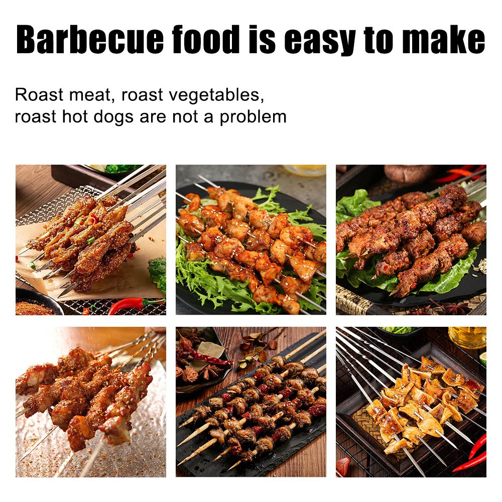 6Pcs Long Handle Shish Kebab Wood BBQ Fork Stainless steel Outdoors Grill Needle Barbecue Grill Stick 55cm 21.65" BBQ Skewers