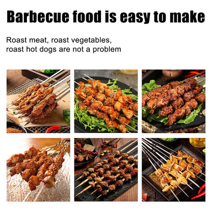 6Pcs Long Handle Shish Kebab Wood BBQ Fork Stainless steel Outdoors Grill Needle Barbecue Grill Stick 55cm 21.65" BBQ Skewers